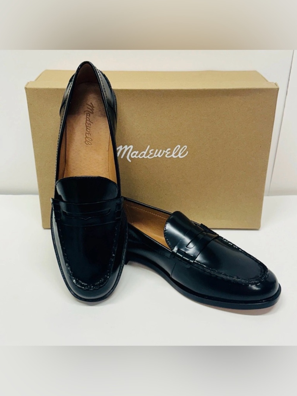 Madewell Black Leather Penny Loafers for Women Nye Model